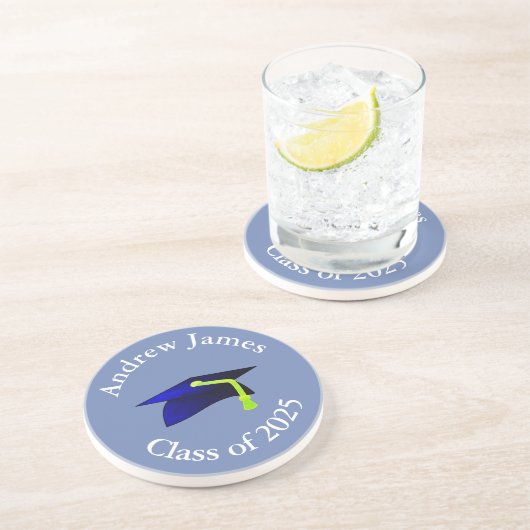 Dessous De Verre En Grès casquette bleue - classe 2025 - votre nom (Côté)