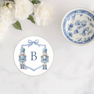 Dessous De Verre En Grès Casse-Noisette Bleu Blason Monogrammé Noël