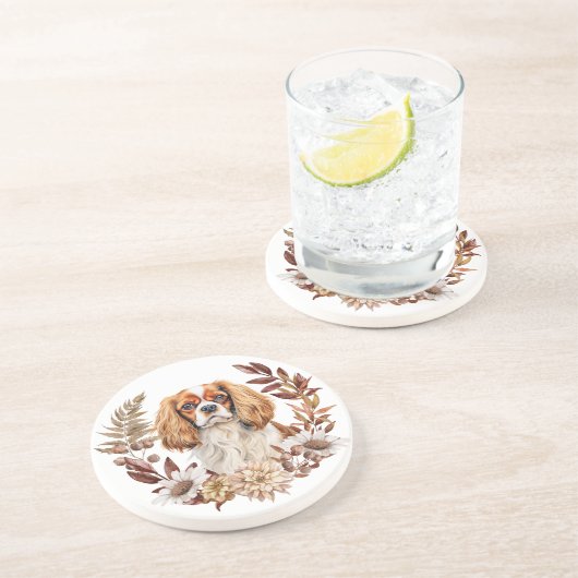 Dessous De Verre En Grès Cavalier King Charles Spaniel Automne Wreath (Côté)