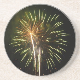 Dessous De Verre En Grès Célébration de vacances de feux d'artifice verts e