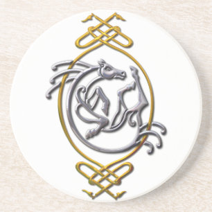 Dessous De Verre En Grès Céleste Horse Knotwork - Argent & Or