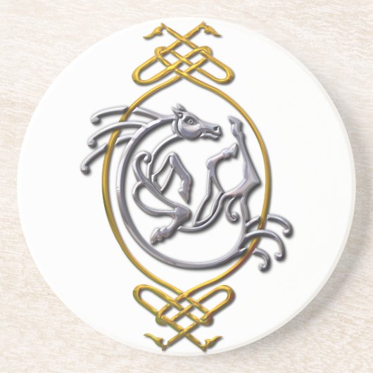Dessous De Verre En Grès Céleste Horse Knotwork - Argent & Or (Devant)
