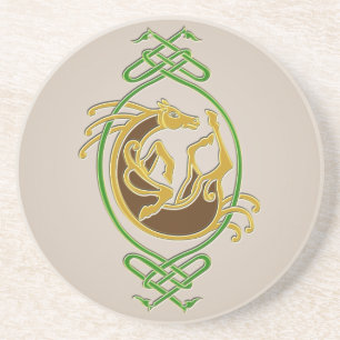 Dessous De Verre En Grès Céleste Horse Knotwork - Vert & Or