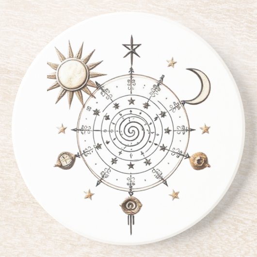 Dessous De Verre En Grès Celestial Sun & Moon Mandala Sandstone Coaster (Devant)