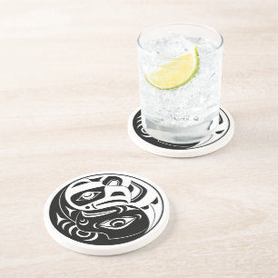 Dessous De Verre En Grès Cercle d'aigle noir et blanc Haida Thunderbird