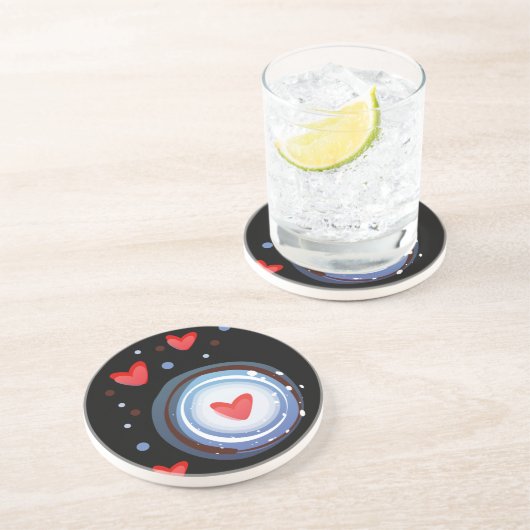 Dessous De Verre En Grès Cercle d'amour rétro Mod (Côté)