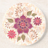Dessous De Verre En Grès Cercle De Filigree Avec Fleurs (Devant)