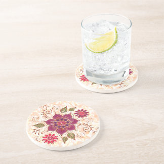 Dessous De Verre En Grès Cercle De Filigree Avec Fleurs