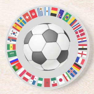 DESSOUS DE VERRE EN GRÈS CERCLE DE SYMBOLE DE FOOTBALL DE SOCCER 2018