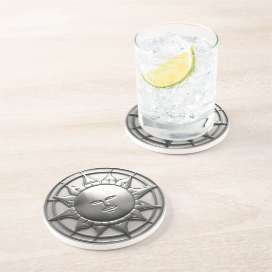 Dessous De Verre En Grès Cercle du visage soleil argent (Côté)