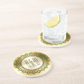 Dessous De Verre En Grès Cercle noir Mandala & Or métallique (Côté)