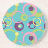 Dessous de verre en grès Cercles bleus funky (Devant)