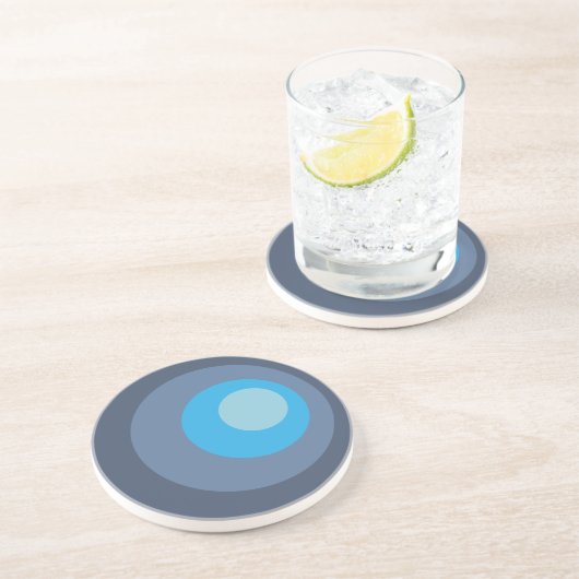 Dessous De Verre En Grès Cercles bleus rétro (Côté)