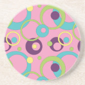 Dessous de verre en grès Cercles Rose Funky (Devant)