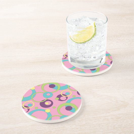 Dessous de verre en grès Cercles Rose Funky (Côté)