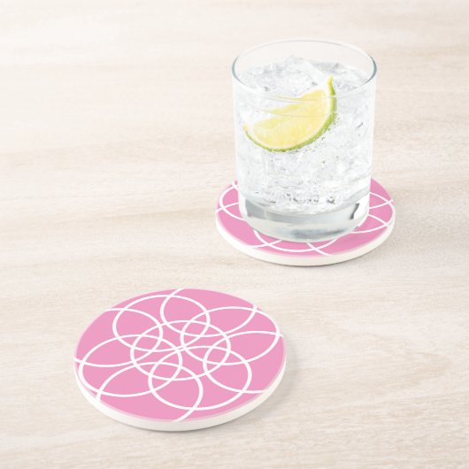 Dessous De Verre En Grès Cercles spiraux blancs sur rose (Côté)