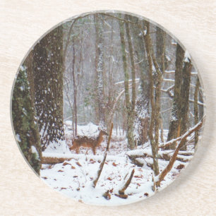 Dessous De Verre En Grès Cerf dans la chute de neige