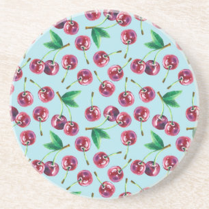 Dessous De Verre En Grès Cerises d'aquarelle modernes : Motif de baies jute