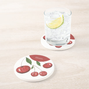Dessous De Verre En Grès Cerises Douces Illustration Aquarelle Monogrammée