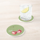 Dessous De Verre En Grès Cerises Rouges Feuilles Vertes (Côté)