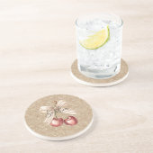 Dessous De Verre En Grès Cerises Rouges Pailletées Or (Côté)