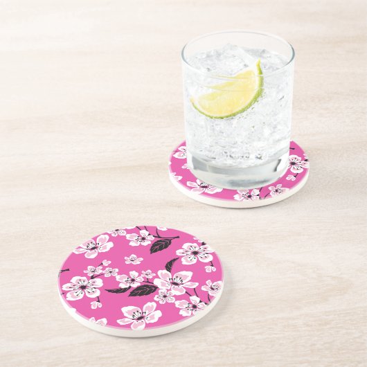 DESSOUS DE VERRE EN GRÈS CERISIER EN FLEURS - SAKURA (ROSE) (Côté)