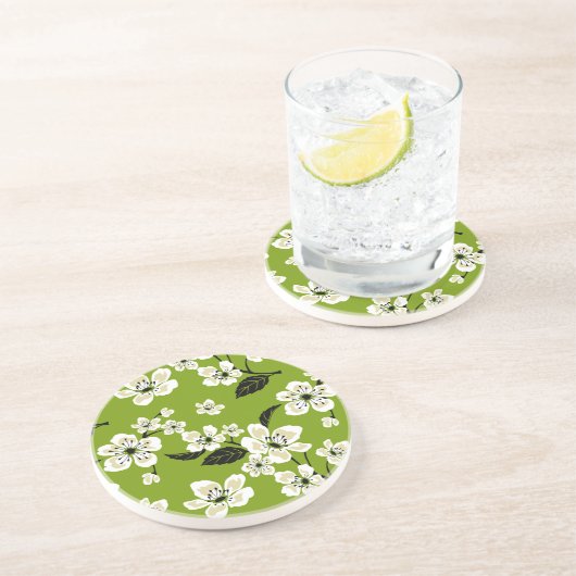 DESSOUS DE VERRE EN GRÈS CERISIER EN FLEURS - SAKURA (THÉ VERT MATCHA) (Côté)