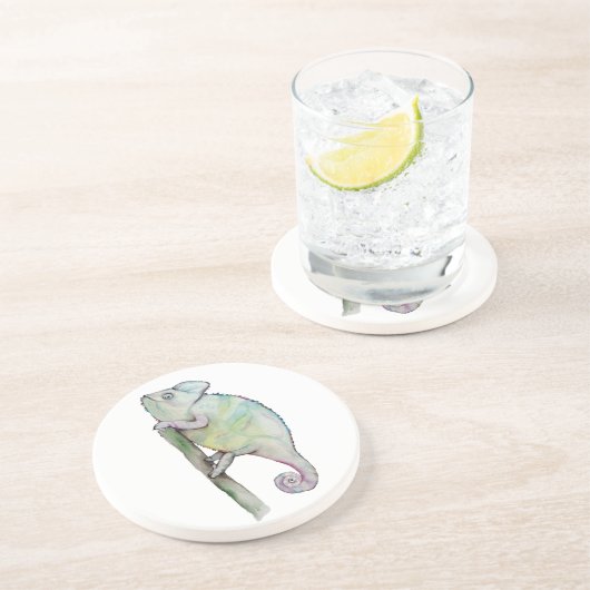 Dessous De Verre En Grès Chameleon à aquarelle mignonne (Côté)