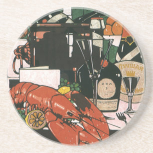 Dessous De Verre En Grès Champagne au homard vintage ; Fête élégante chic