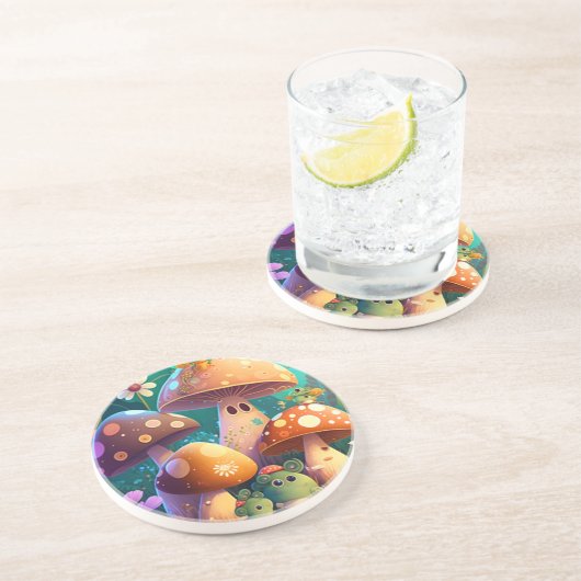 Dessous De Verre En Grès Champignons mignons dans la forêt (Côté)
