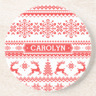Dessous De Verre En Grès Chandail de Noël rouge brun motif monogramme