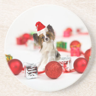 Dessous De Verre En Grès Chapeau de Noël de Santa pour chien Papillon migno