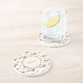 Dessous De Verre En Grès Chapeaux Crème Rubans Violets (Côté)