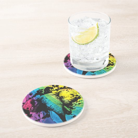 Dessous De Verre En Grès Charger Bull Elephant sur Rainbow (Côté)