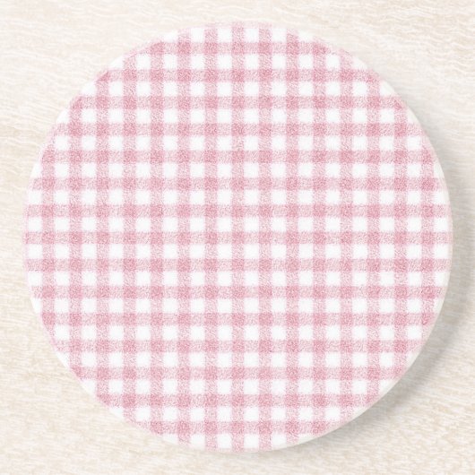 Dessous De Verre En Grès Charme Velouté Rose et Blanc Gingham (Devant)
