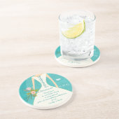 Dessous De Verre En Grès Chartreuse moderne Turquoise Mariage damassé (Côté)