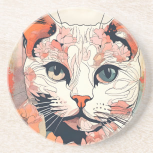 Dessous De Verre En Grès Chat Artistique