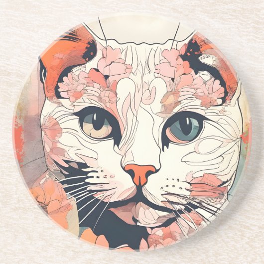 Dessous De Verre En Grès Chat Artistique (Devant)