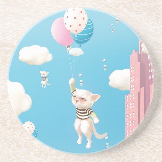 Dessous De Verre En Grès Chat avec ballon (Devant)