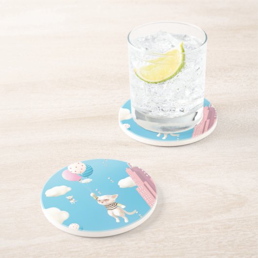 Dessous De Verre En Grès Chat avec ballon (Côté)