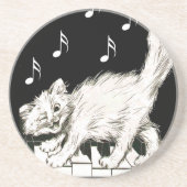 Dessous De Verre En Grès Chat blanc sur clés de piano (Devant)