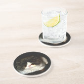 Dessous De Verre En Grès Chat chaton blanc noir mignon (Côté)