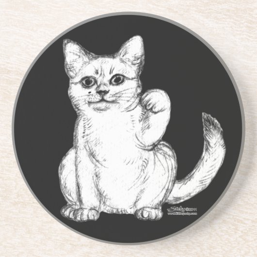 Dessous De Verre En Grès Chat Chaton Maneki Neko qui Invite (Devant)