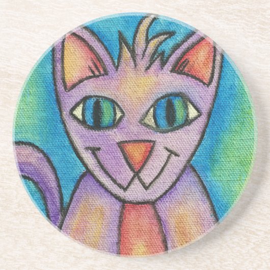 Dessous De Verre En Grès Chat Chaton Rose Violet (Devant)