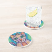 Dessous De Verre En Grès Chat Chaton Rose Violet (Côté)