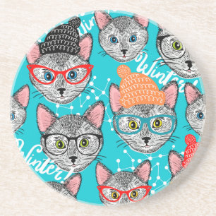 Dessous De Verre En Grès Chat dans le casquette