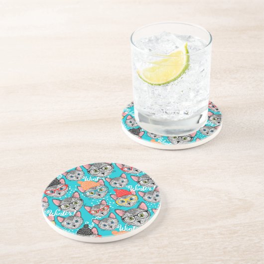 Dessous De Verre En Grès Chat dans le casquette (Côté)