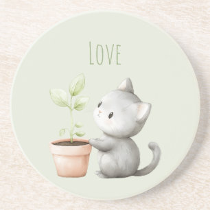 Dessous De Verre En Grès Chat de jardin avec amour des plantes