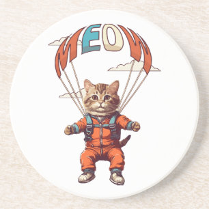 Dessous De Verre En Grès Chat drôle de parachutisme