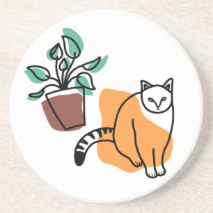 Dessous De Verre En Grès Chat et le plante